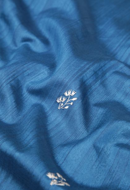 Cerulean Blue Tussar Saree with Without Zari Zari Buttis (small Dots Or Motifs)