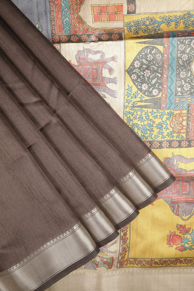 Brunette Brown Tussar Saree with Without Zari Zari Plain view 1