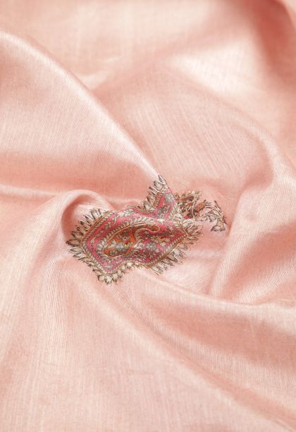 Lean Pink Tussar Saree with Without Zari Zari Buttis (small Dots Or Motifs)
