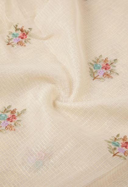 Cream White Tussar Saree with Without Zari Zari Buttis (small Dots Or Motifs)