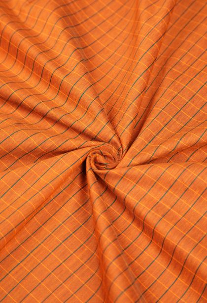 Apricot Orange Kalyani Cotton with Without Zari Zari Checks