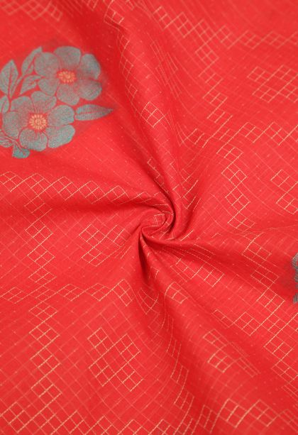Candy Red Kovai Cotton Sarees with Without Zari Zari Buttis (small Dots Or Motifs)