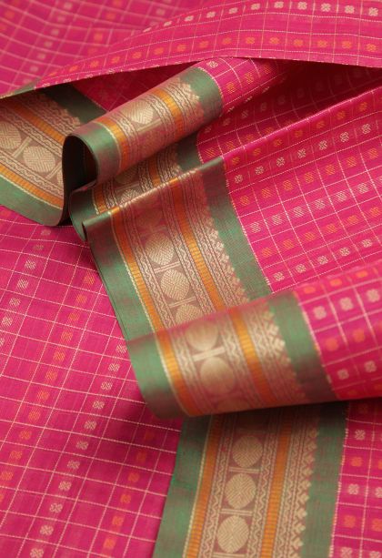 Magenta  Pink Pure Handloom Kovai Cotton with Without Zari Zari Buttis (small Dots Or Motifs)