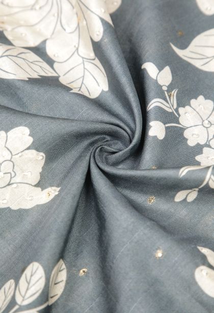 Stone Blue Tussar Saree with Without Zari Zari Floral Patterns