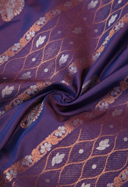 Viola Purple Soft Silk Saree with Copper Zari Stripes