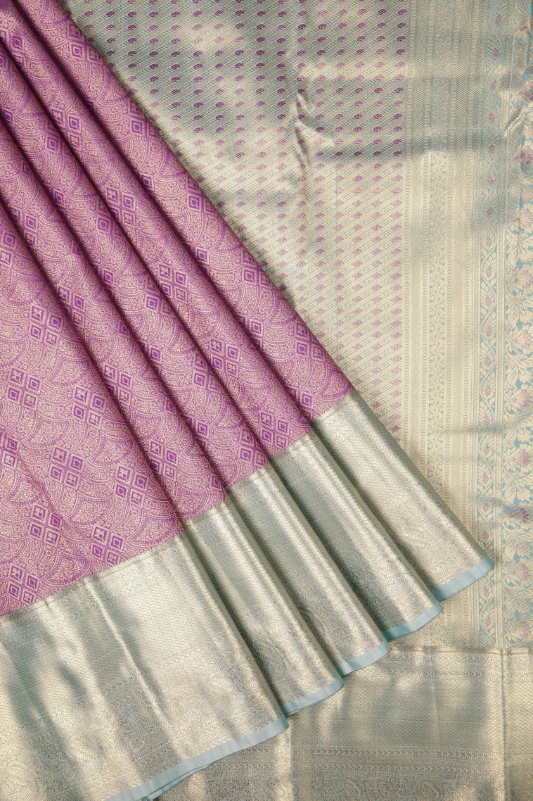 Lilac Purple Samudrika Pattu with Copper Zari Floral Patterns view 1