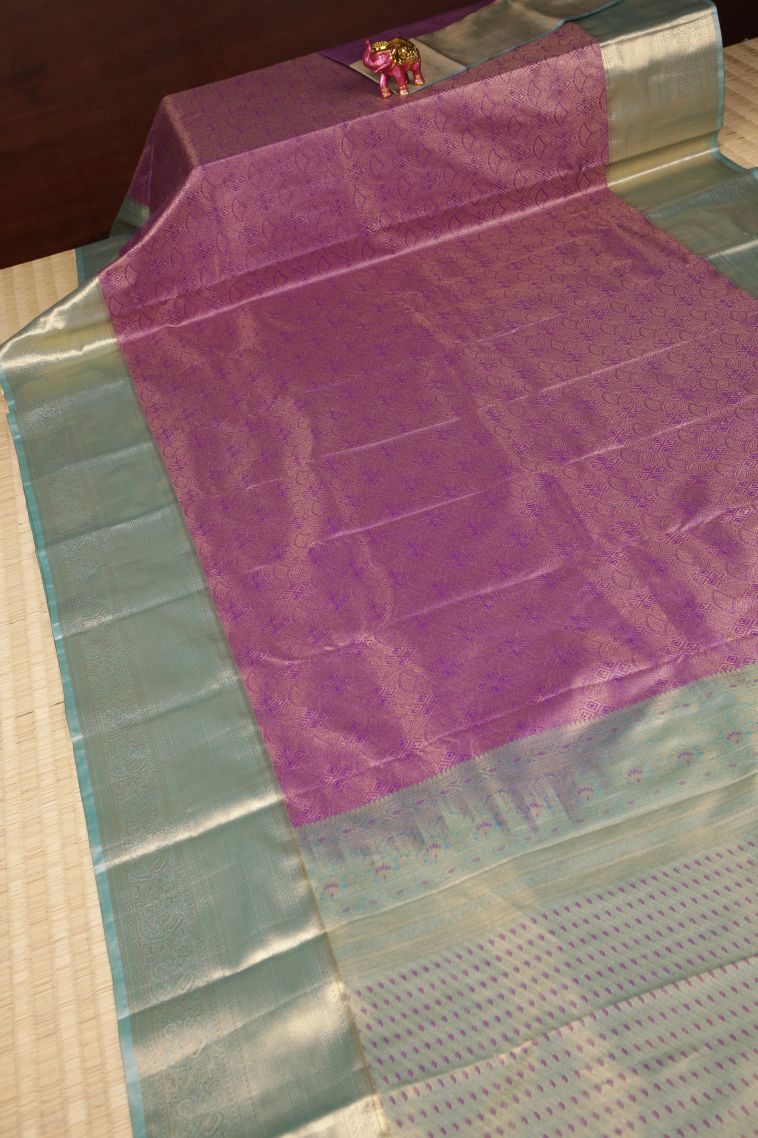Lilac Purple Samudrika Pattu with Copper Zari Floral Patterns view 2