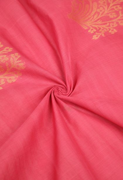 Bubblegum Pink Pure Handloom Kovai Cotton with Without Zari Zari Buttis (small Dots Or Motifs)