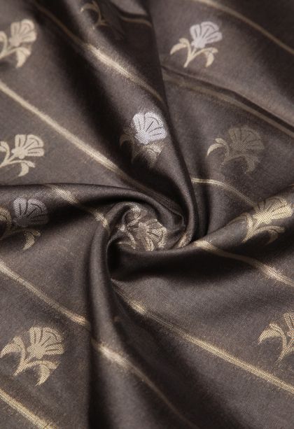 Granite Black Tussar Saree with Silver Zari Buttis (small Dots Or Motifs)
