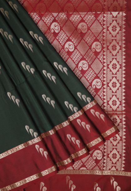 Bottle Green Soft Silk Saree with Copper Zari Buttis (small Dots Or Motifs)