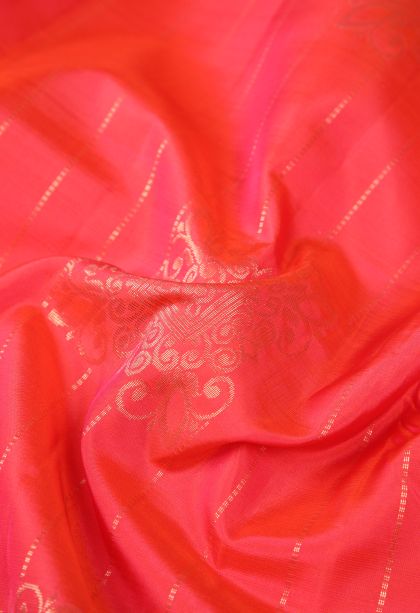 Strawberry Pink Soft Silk Saree with Copper Zari Stripes