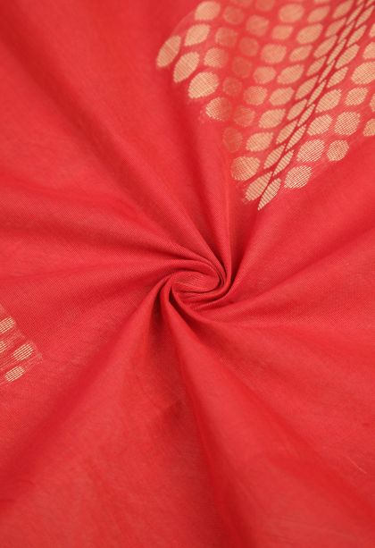 Tiger Orange Pure Handloom Kovai Cotton with Without Zari Zari Buttis (small Dots Or Motifs)