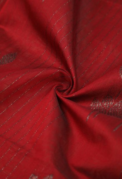 Apple Red Silk Cotton Sarees with Bronze Zari Stripes