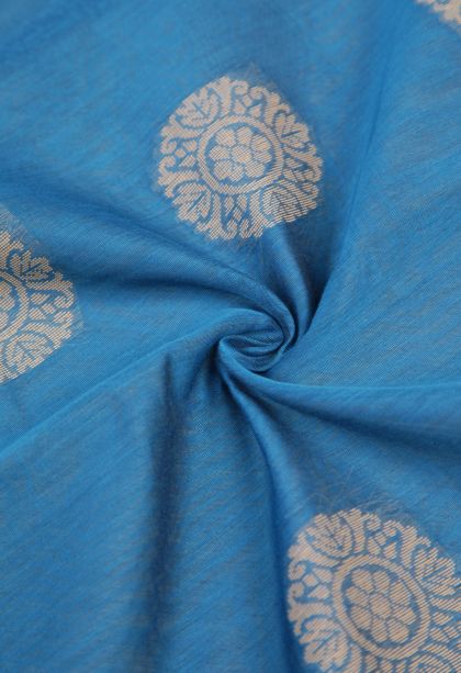 Sky Blue Silk Cotton with Without Zari Zari Buttis (small Dots Or Motifs)