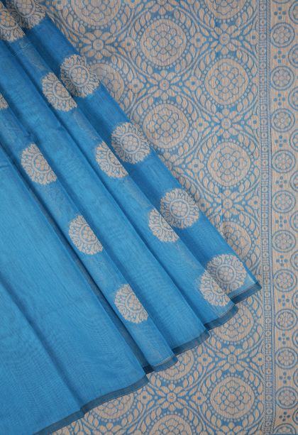 Sky Blue Silk Cotton with Without Zari Zari Buttis (small Dots Or Motifs)