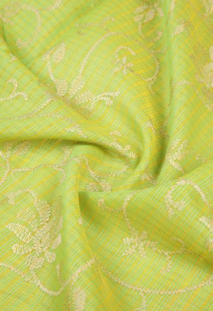 Lime Green Tussar Saree with Without Zari Zari Floral Patterns