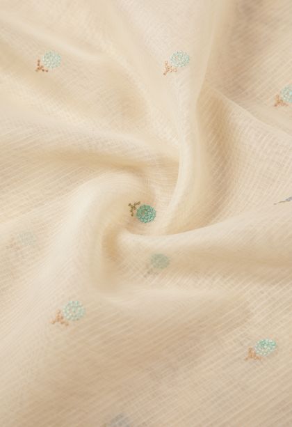 Cream White Tussar Saree with Without Zari Zari Buttis (small Dots Or Motifs)