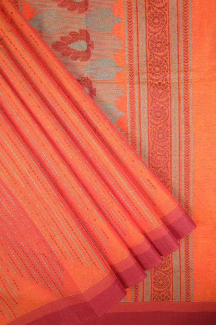 Coral Pink Kovai Cotton Sarees with Without Zari Zari Stripes view 1