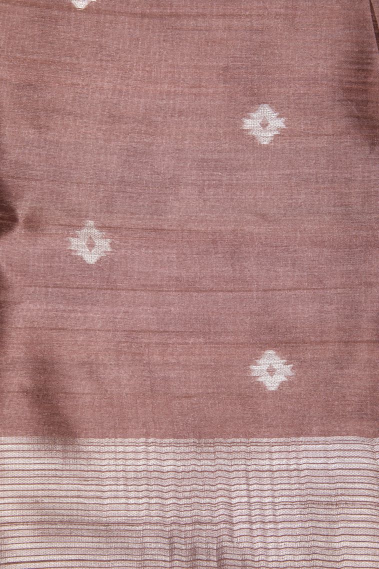 Gray Black Tussar Saree with Silver Zari Buttis (small Dots Or Motifs) view 3
