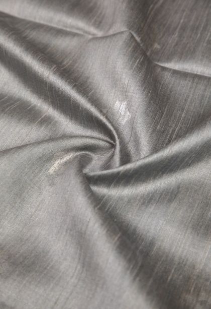 Gray Black Tussar Saree with Silver Zari Buttis (small Dots Or Motifs)