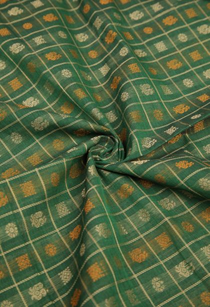Basil Green Kalyani Cotton with Without Zari Zari Peacock Motifs