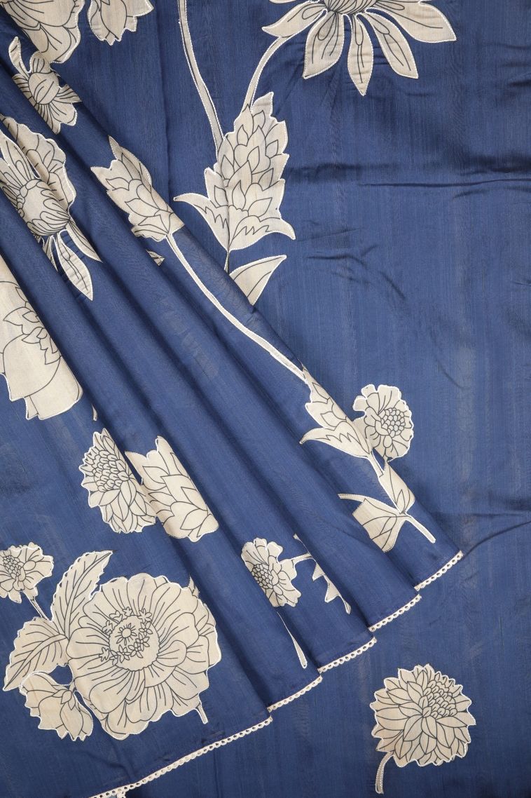 Daffane Blue Tussar Saree with Without Zari Zari Floral Patterns view 1