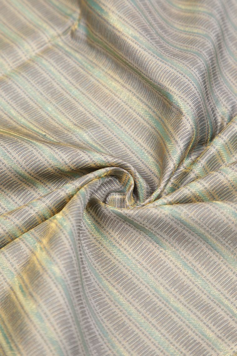 Slate Blue Kanchipuram Silk Sarees with Gold Zari Stripes view 4