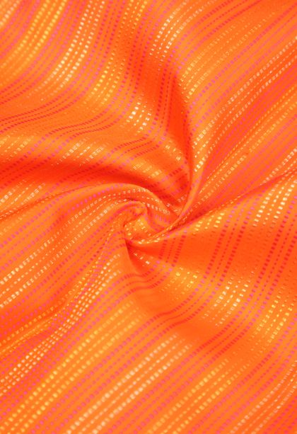 Tiger Orange Kanchipuram Silk Sarees with Gold Zari Stripes