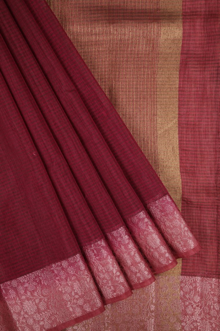 Magenta Purple Tussar Saree with Without Zari Zari Plain view 1
