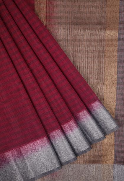 Magenta Purple Tussar Saree with Without Zari Zari Stripes