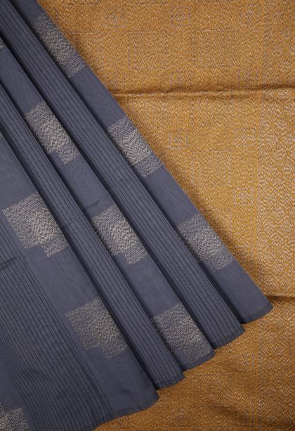 Aegean Blue Silk Cotton Sarees with Bronze Zari Stripes