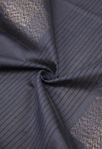 Aegean Blue Silk Cotton Sarees with Bronze Zari Stripes