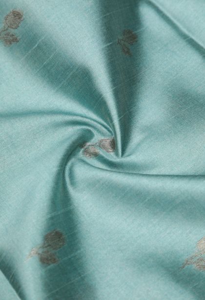 Sky Blue Tussar Saree with Bronze Zari Buttis (small Dots Or Motifs)