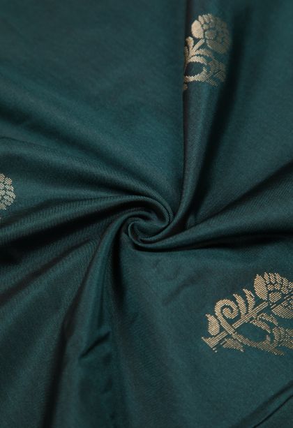 Aegean Blue Soft Silk Saree with Copper Zari Buttis (small Dots Or Motifs)