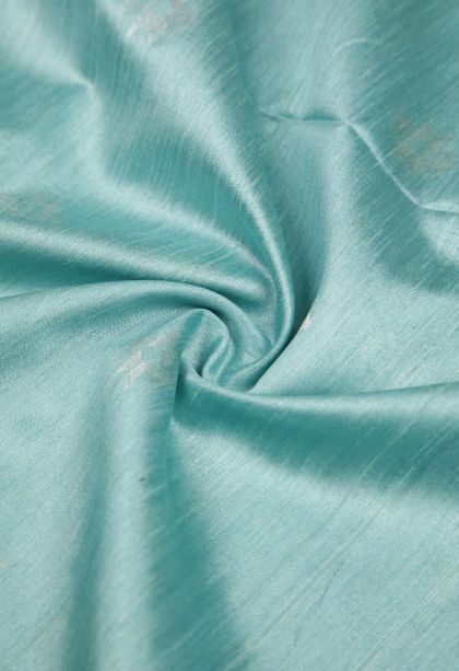 Arctic Blue Tussar Saree with Silver Zari Buttis (small Dots Or Motifs)