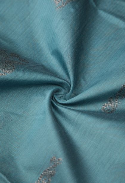 Cerulean Blue Silk Cotton Sarees with Bronze Zari Buttis (small Dots Or Motifs)