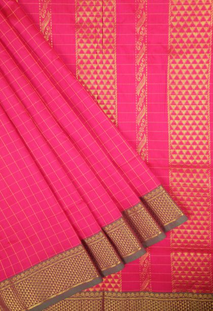 Hot Pink Kalyani Cotton with Without Zari Zari Checks