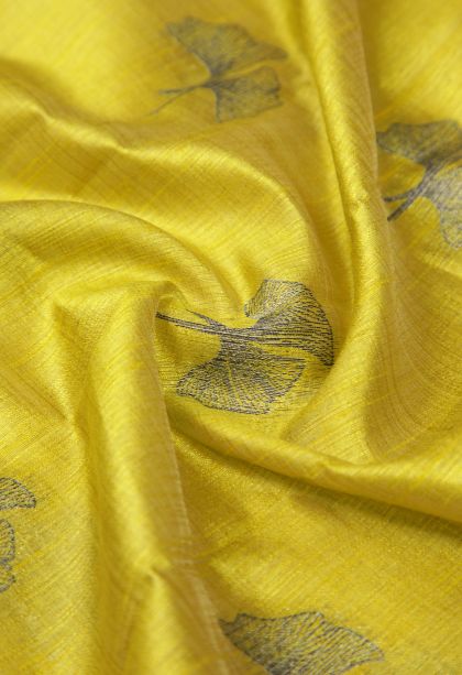 Lime Green Tussar Saree with Bronze Zari Buttis (small Dots Or Motifs)