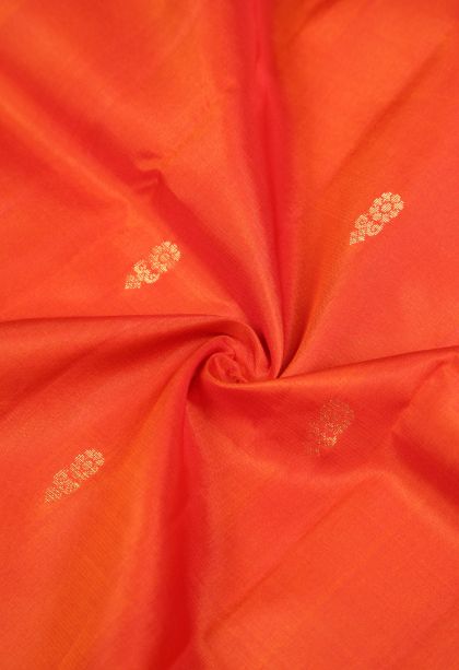 Fire Orange Soft Silk Saree with Gold Zari Buttis (small Dots Or Motifs)