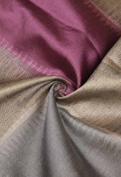 Gray Black Tussar Saree with Bronze Zari Checks
