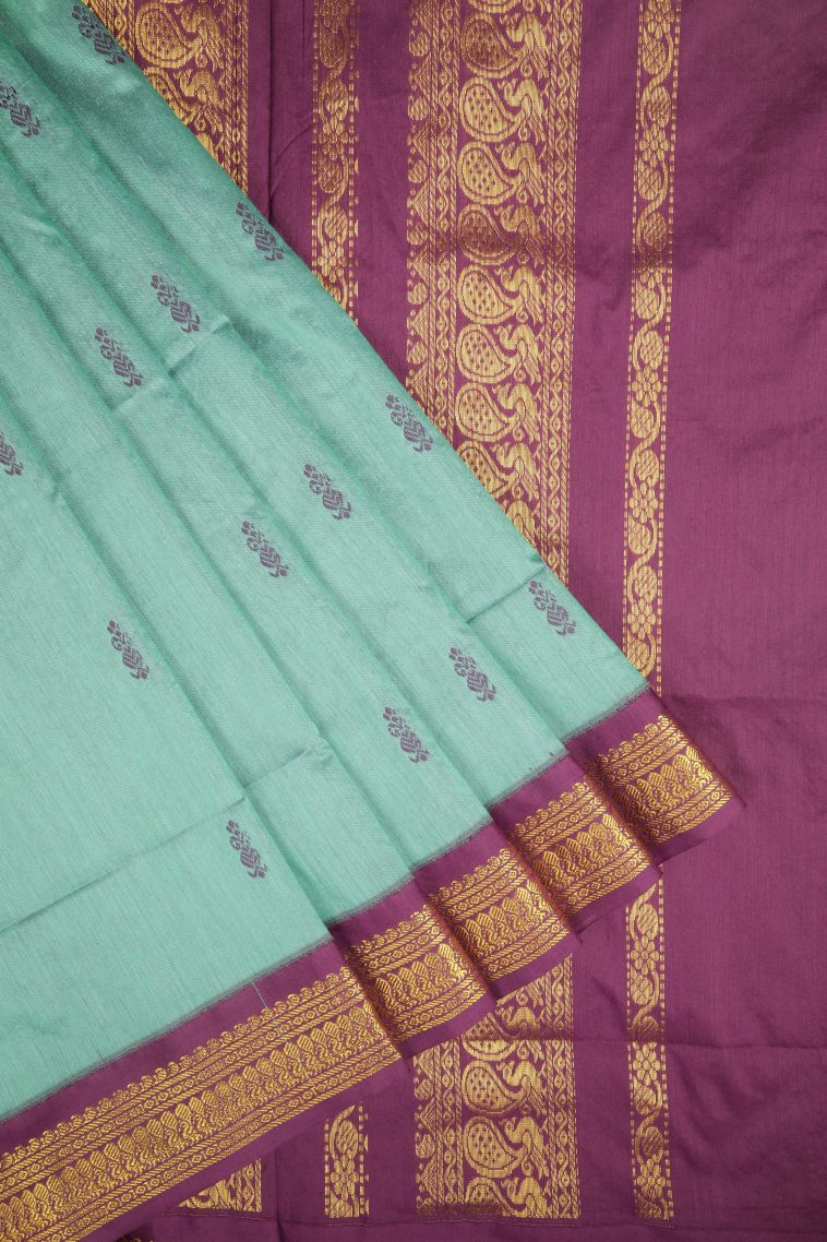 Sapphire Blue Kalyani Cotton with Without Zari Zari Buttis (small Dots Or Motifs) view 1
