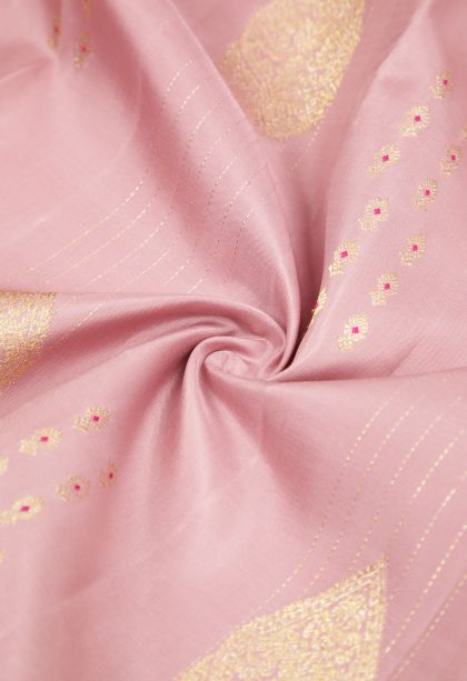Crepe Pink Kanchipuram Silk Sarees with Gold Zari Buttis (small Dots Or Motifs)