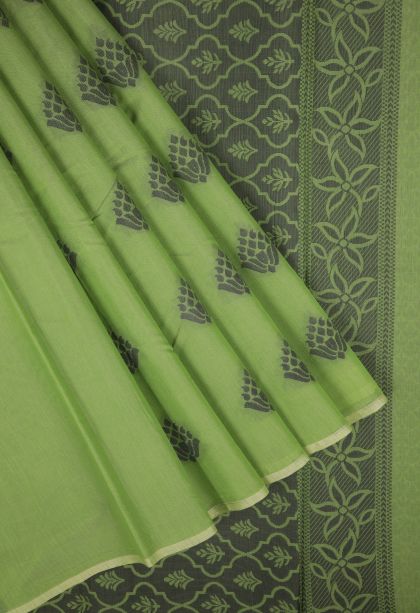 Olive Green Silk Cotton with Without Zari Zari Buttis (small Dots Or Motifs)