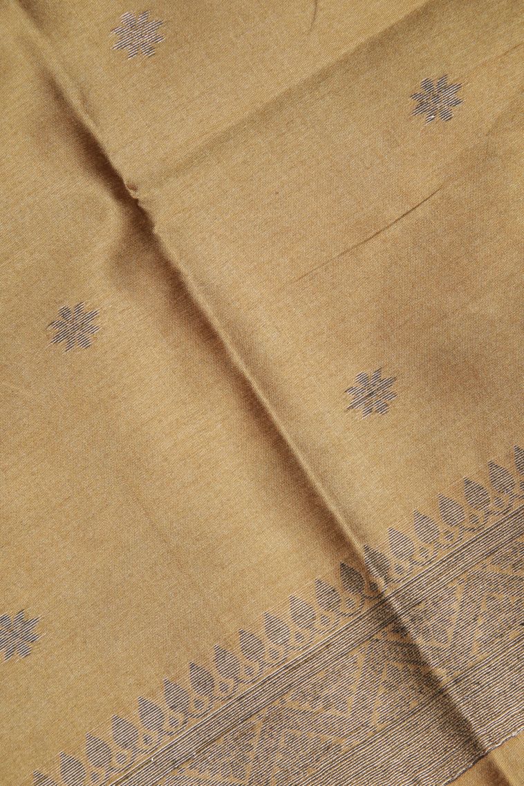 Punch Pink Tussar Saree with Bronze Zari Buttis (small Dots Or Motifs) view 3