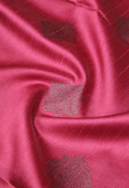 Punch Pink Tussar Saree with Bronze Zari Buttis (small Dots Or Motifs)