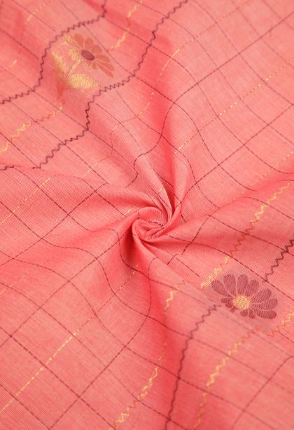 Ballet Pink Kovai Cotton Sarees with Without Zari Zari Checks