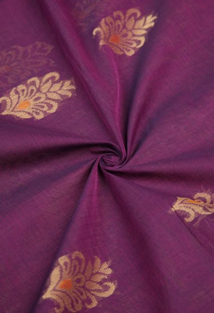 Lilac Purple Pure Handloom Kovai Cotton with Without Zari Zari Buttis (small Dots Or Motifs)