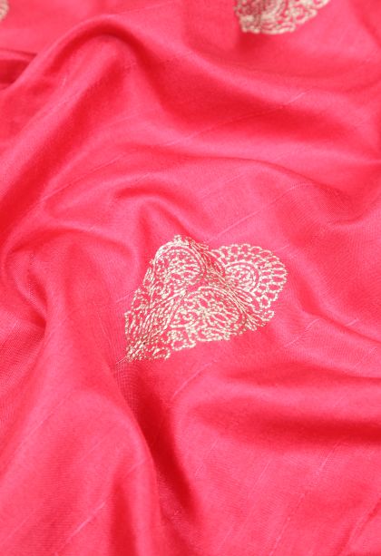 Bubblegum Pink Tussar Saree with Without Zari Zari Buttis (small Dots Or Motifs)