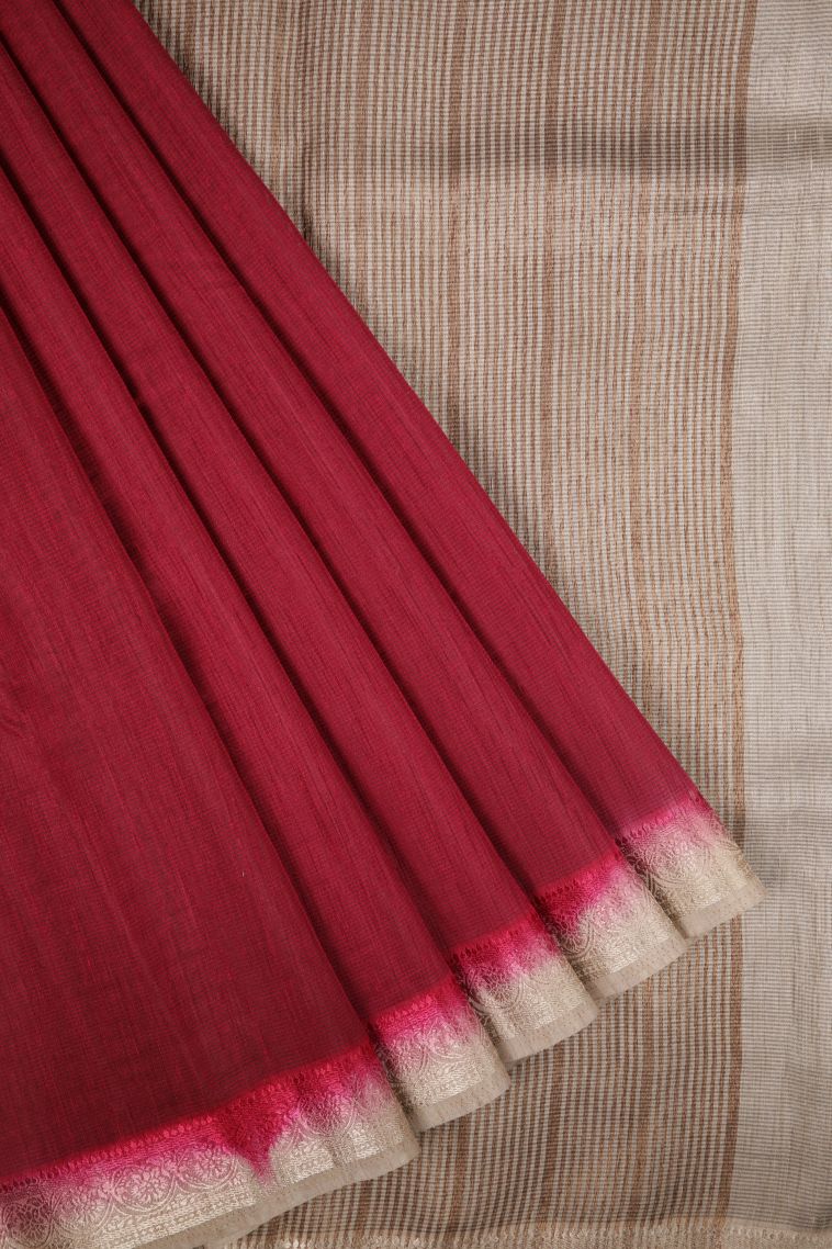Magenta Purple Tussar Saree with Without Zari Zari Plain view 1