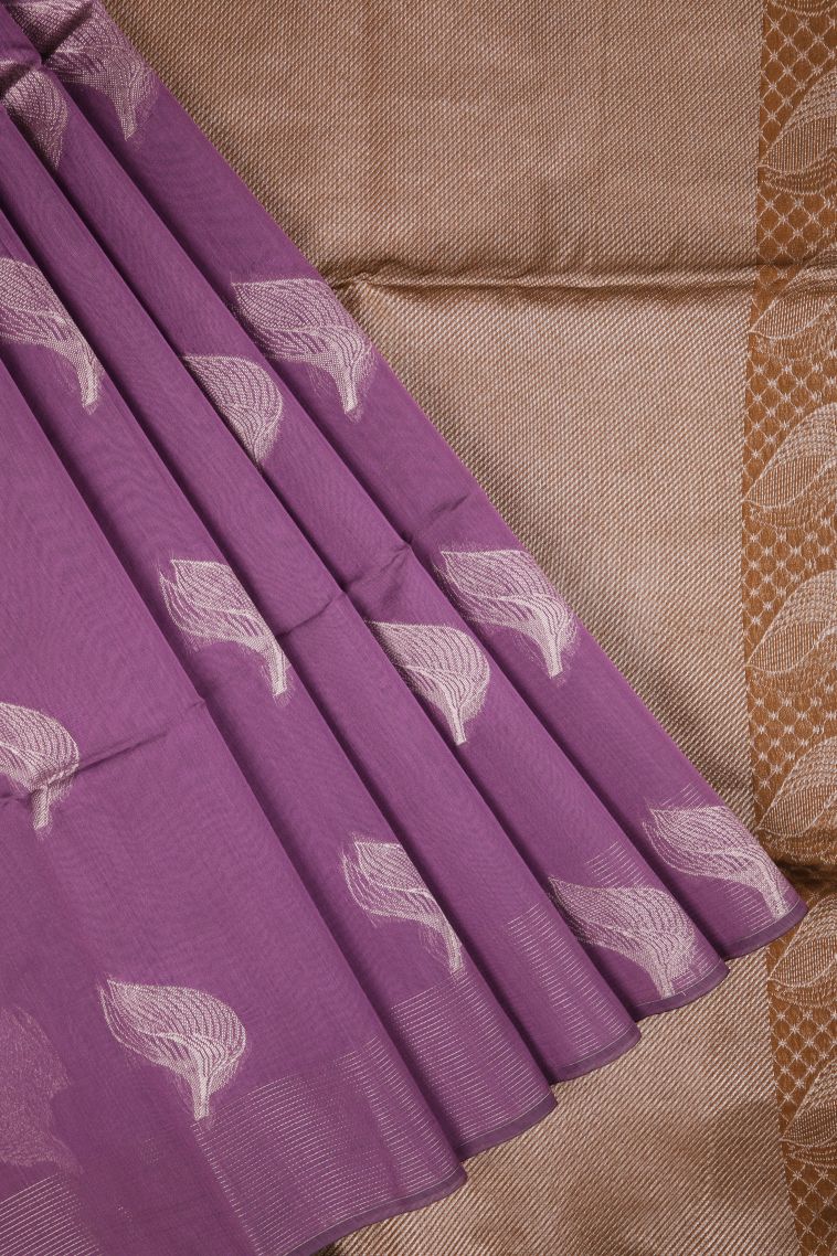 Lavender Purple Silk Cotton Sarees with Without Zari Zari Buttis (small Dots Or Motifs) view 1